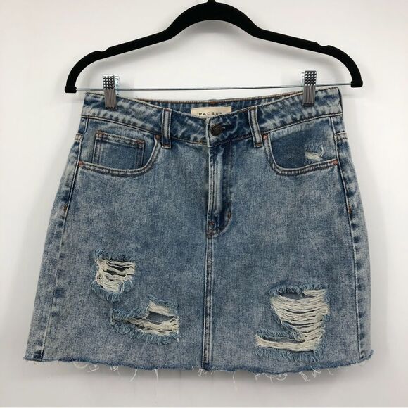 Pacsun Womens Denim Mini Skirt Destructed Size 26 - Picture 1 of 7